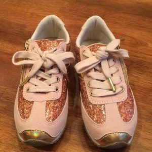 Pink and gold glitter sneakers